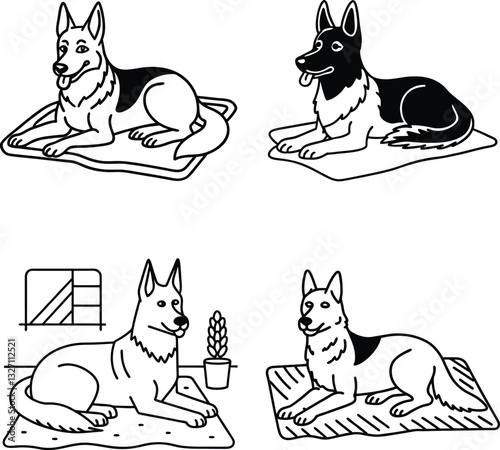 set of funny Dog line art coloring page