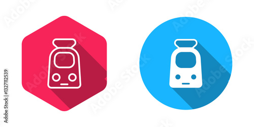 Filled and outline Train and railway icon isolated with long shadow background. Public transportation symbol. Subway train transport. Metro underground. Vector