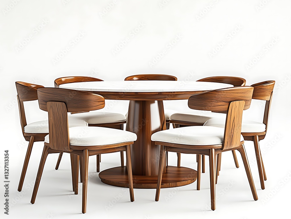 Fototapeta premium A set of dining tables and chairs in different styles, set against a white background. 3D rendering