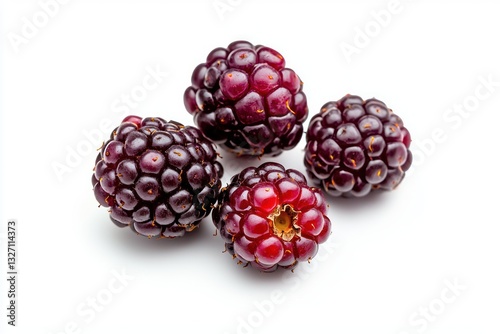 Close up capturing vibrant fresh dewberries isolated against pure white backdrop creating inviting natural mood