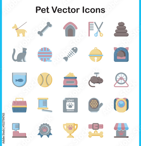 A set of vector icons featuring various pets and animals.