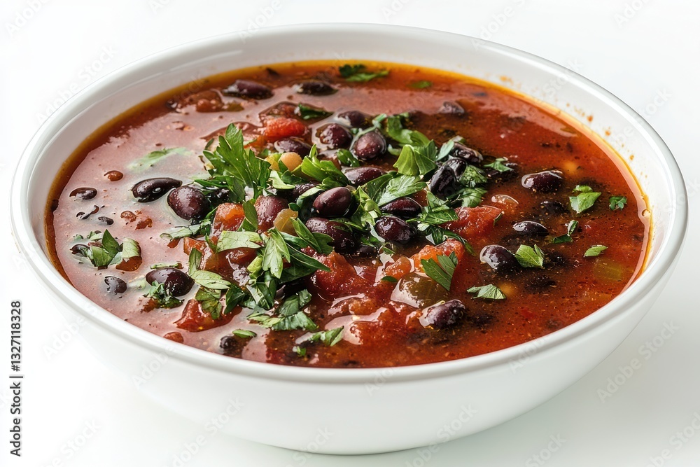 Delicious black bean soup in white bowl top view healthy vibrant nutritious homemade dish Delicious black bean soup in white bowl top view healthy vibrant nutritious homemade dish