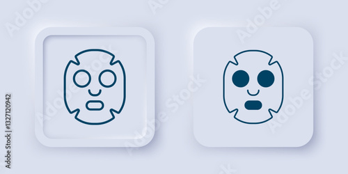 Filled and outline Facial cosmetic mask icon isolated on grey background. Cosmetology, medicine and health care. Square button. Vector