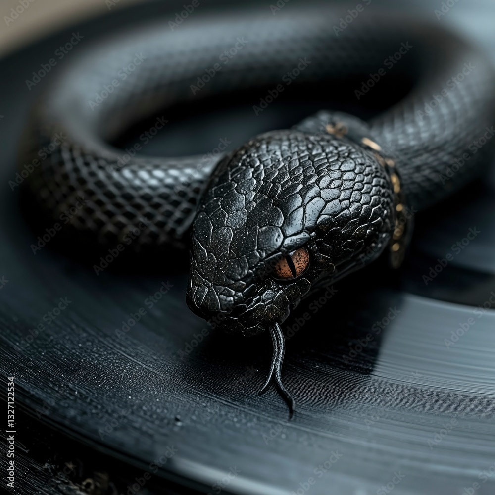 Fototapeta premium Un serpent qui sort d'un LP vinyle noir 
