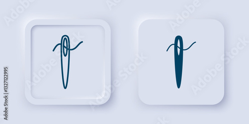 Filled and outline Needle for sewing with thread icon isolated on grey background. Tailor symbol. Textile sew up craft sign. Embroidery tool. Square button. Vector