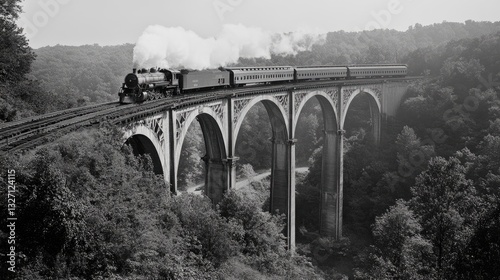 Cuyahoga Valley Train: Engine and Locomotive Crossing Arch Bridge in Ohio