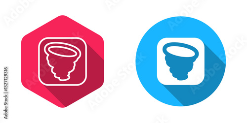 Filled and outline Tornado icon isolated with long shadow background. Cyclone, whirlwind, storm funnel, hurricane wind or twister weather icon. Vector