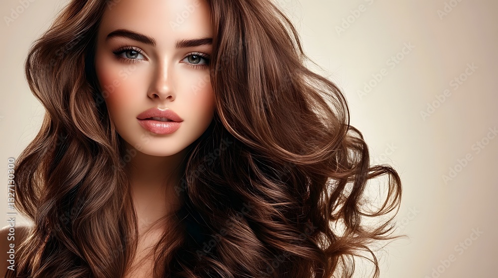 Fototapeta premium Captivating Brunette Beauty with Shimmering Wavy Hair
