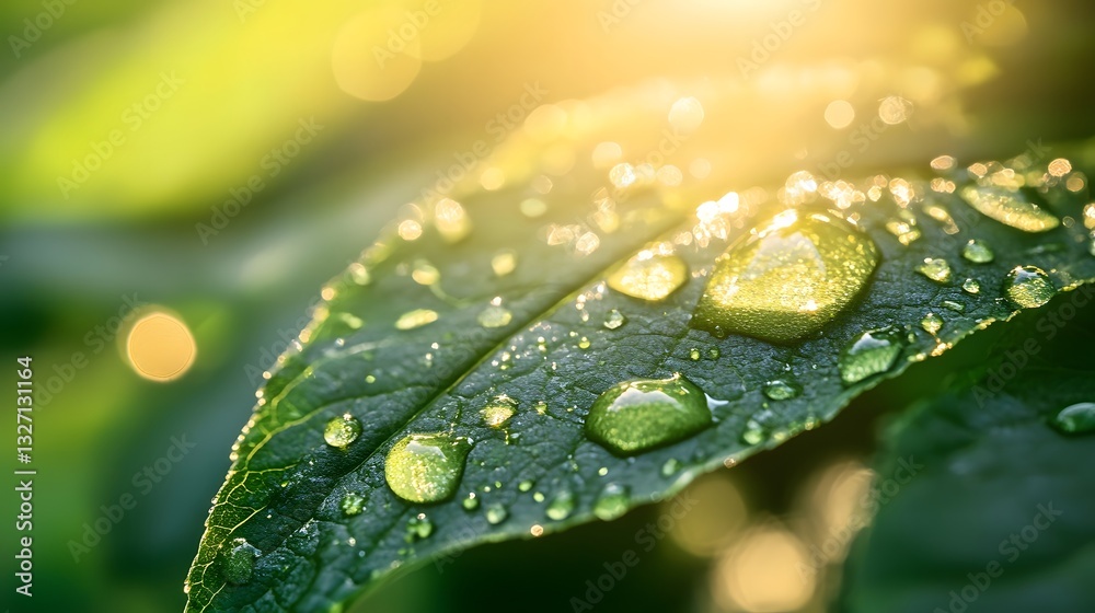 Φωτογραφία Stunning Shot of Dazzling Raindrops on a Vibrant Green Leaf in Morning Sunlight