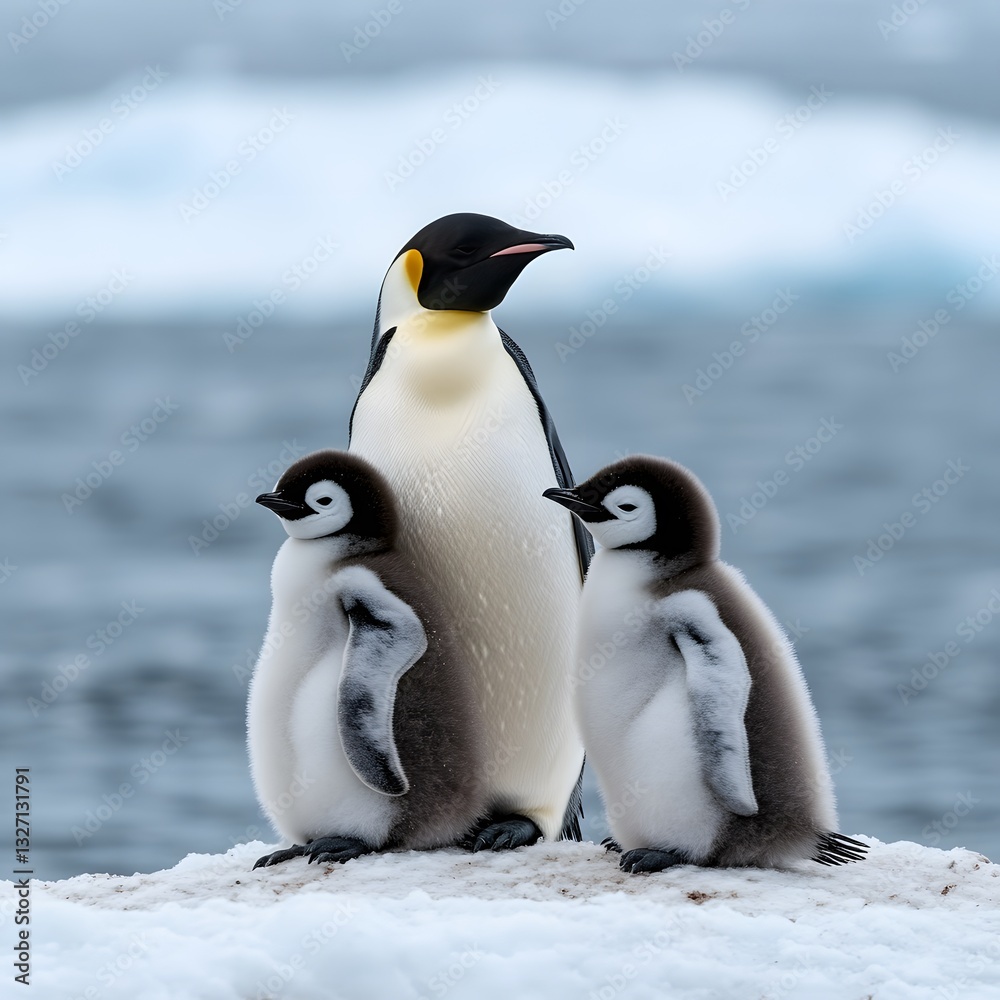 Fototapeta premium Emperor penguin family Antarctica icebergs wildlife nature