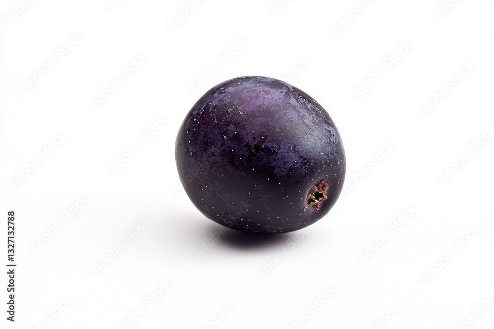 Studio Shot of Single Fresh Purple Plum on White Backdrop Close Up Capture a Natural Food Theme Studio Shot of Single Fresh Purple Plum on White Backdrop Close Up Capture a Natural Food Theme