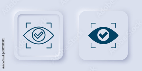 Filled and outline Eye scan icon isolated on grey background. Scanning eye. Security check symbol. Cyber eye sign. Square button. Vector