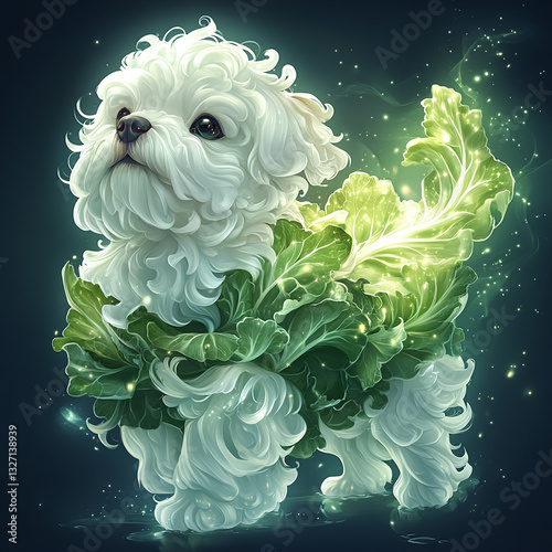 A vector-style cartoon cabbage pup, designed with clean lines and aesthetic simplicity, perfect PNG transparency.