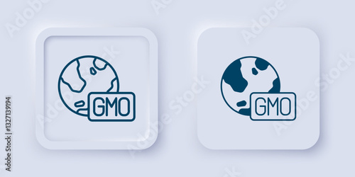 Filled and outline GMO icon isolated on grey background. Genetically modified organism acronym. Dna food modification. Square button. Vector
