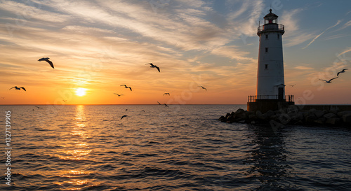 Wallpaper Mural lighthouse at sunset.  blank copy space Torontodigital.ca