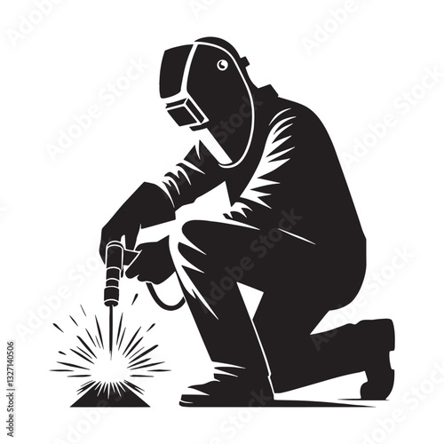 Fire and Steel Welder silhouette, controlling the elements with expertise - Welder illustration - Minimalist Welder vector - Profession silhouette
