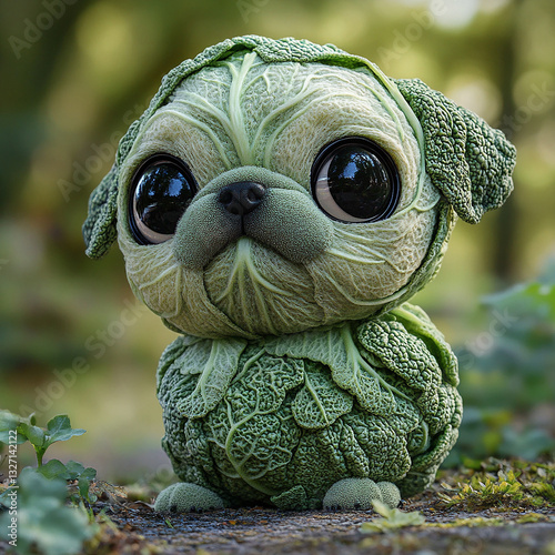 A vector-style cartoon cabbage pup, designed with clean lines and aesthetic simplicity, perfect PNG transparency.