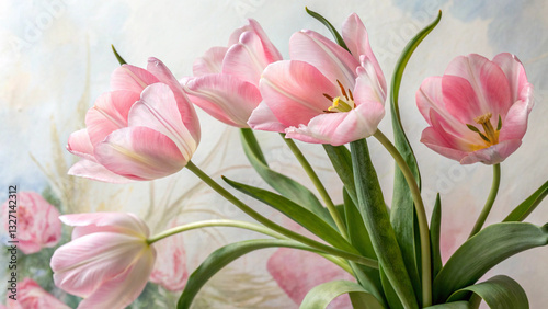 Spring birds and pink magnolia flowers illustration, hand painted nature design Watercolor floral cute songbird isolate.