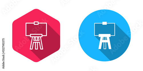 Filled and outline Wood easel or painting art boards icon isolated with long shadow background. Vector