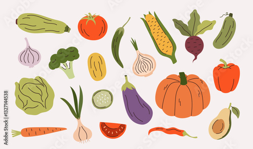 Set of hand-drawn doodle vegetables