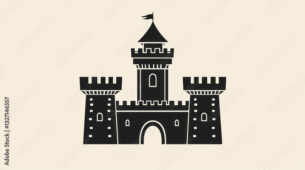 A minimalist castle icon featuring a turret, drawbridge, and castle walls in a monochrome style. A minimalist castle icon featuring a turret, drawbridge, and castle walls in a monochrome style.