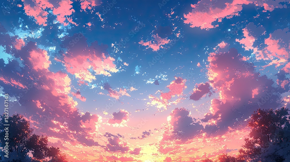 Pink sunset sky over trees. Background use website, phone Pink sunset sky over trees. Background use website, phone
