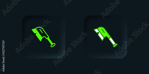 Green Brush for cleaning icon isolated on black background. Cleaning service concept. Black square button. Vector
