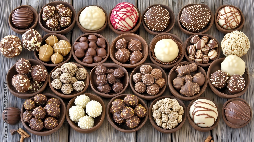 Assorted chocolates on a table. Dessert. Showcase Assorted chocolates on a table. Dessert. Showcase