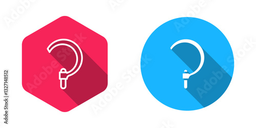 Filled and outline Sickle icon isolated with long shadow background. Reaping hook sign. Vector