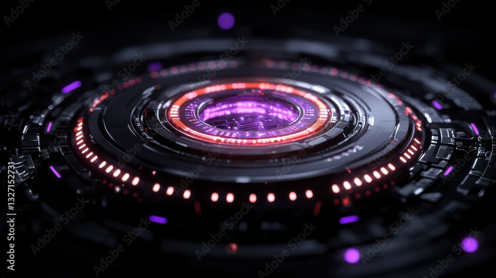 A futuristic, circular design featuring luminous purple and orange elements against a dark background, evoking a sense of technology and depth. A futuristic, circular design featuring luminous purple and orange elements against a dark background, evoking a sense of technology and depth.