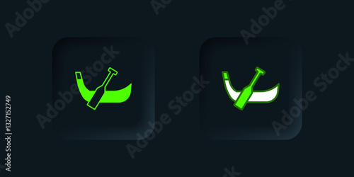 Green Gondola boat italy venice icon isolated on black background. Tourism rowing transport romantic. Black square button. Vector