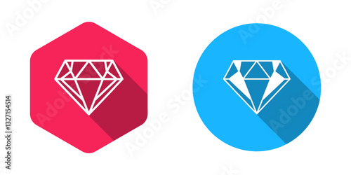 Filled and outline Diamond icon isolated with long shadow background. Jewelry symbol. Gem stone. Vector