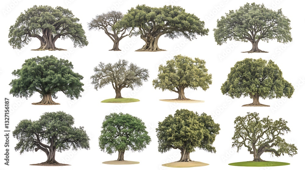 Fototapeta premium Assorted trees, foliage, on white. Use nature study