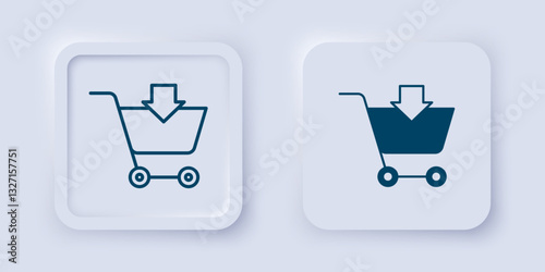 Filled and outline Add to Shopping cart icon isolated on grey background. Online buying concept. Delivery service sign. Supermarket basket symbol. Square button. Vector