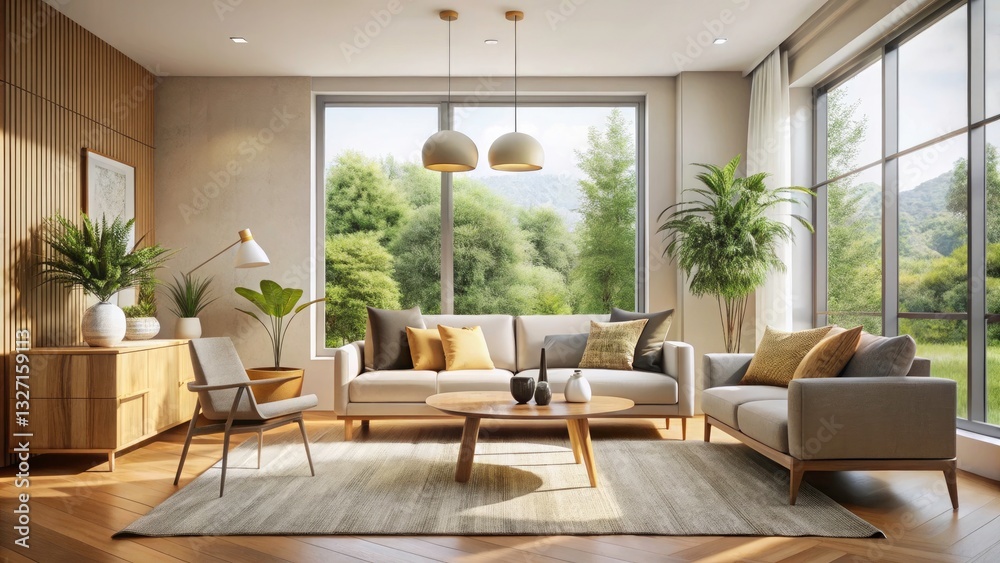 Fototapeta premium Modern Minimalist Interior Design: Serene Space - Calm Home Decor Photos
