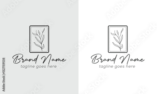 Elegant Botanical Logo Design with Rectangle Frame and Script Typography