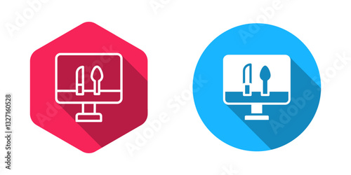 Filled and outline Online ordering and fast food delivery icon isolated with long shadow background. Vector