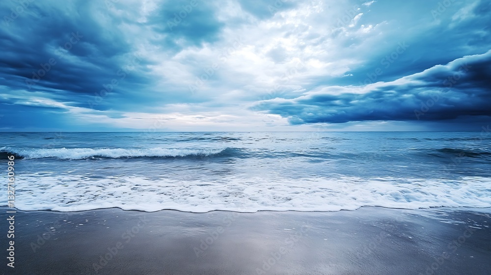 Dramatic seascape view with turbulent waves and striking clouds over a calm ocean : Generative AI Dramatic seascape view with turbulent waves and striking clouds over a calm ocean : Generative AI