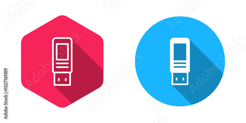 Filled and outline USB flash drive icon isolated with long shadow background. Vector