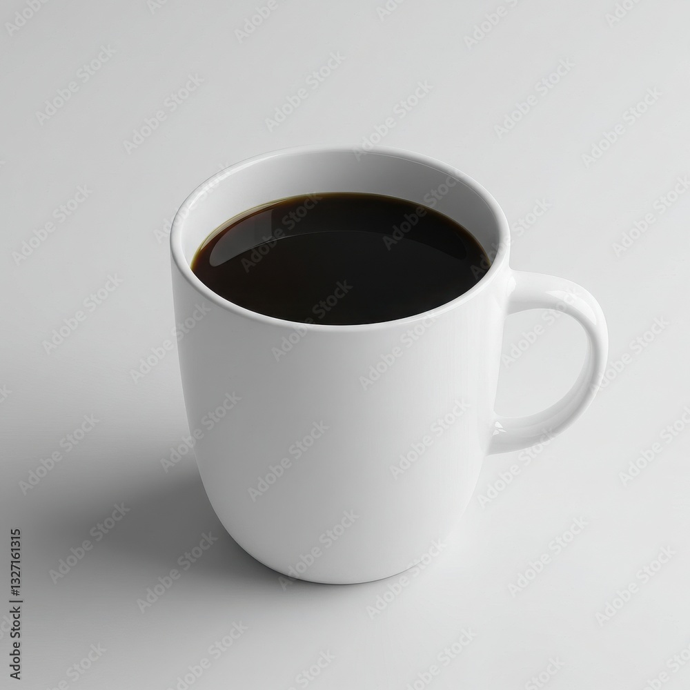 Photorealistic product photography of a white ceramic mug filled with black coffee Photorealistic product photography of a white ceramic mug filled with black coffee