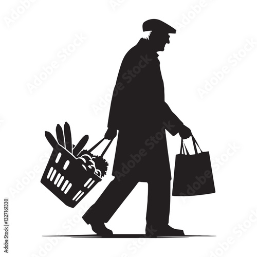 Aging Hands Oldman Carrying Groceries silhouette, steady and strong - Oldman illustration - Minimalist Oldman vector - Oldman silhouette
