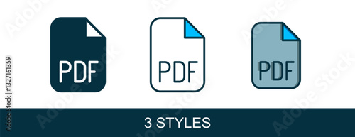 Filled outline PDF file document. Download pdf button icon isolated on white background. PDF file symbol. Vector