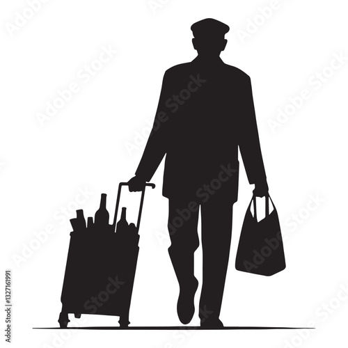 Independent Oldman Carrying Groceries silhouette, managing responsibilities - Oldman illustration - Minimalist Oldman vector - Oldman silhouette
