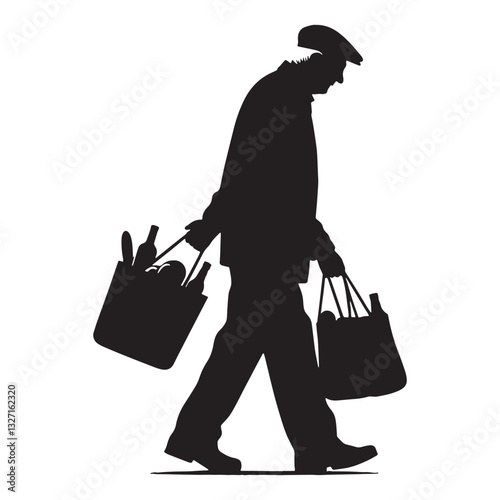 Determined Oldman Carrying Groceries silhouette, a symbol of resilience - Oldman illustration - Minimalist Oldman vector - Oldman silhouette
