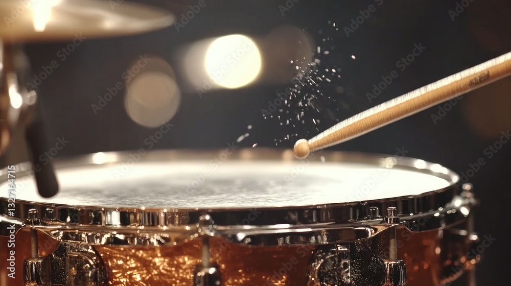 Naklejka premium A close-up shot of a drum with a pair of drumsticks