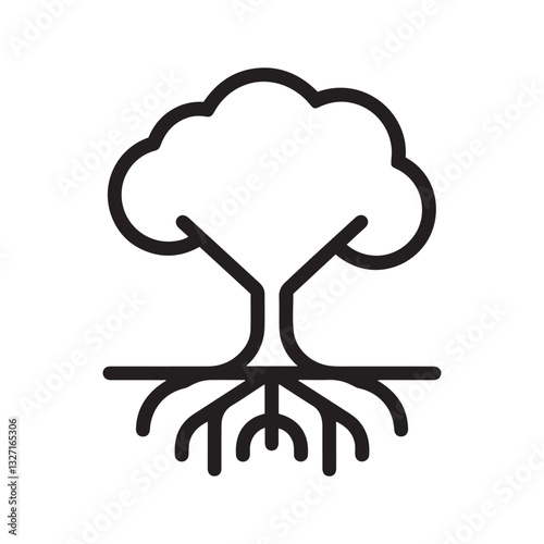 Simple Line Art Illustration of a Tree with Roots 