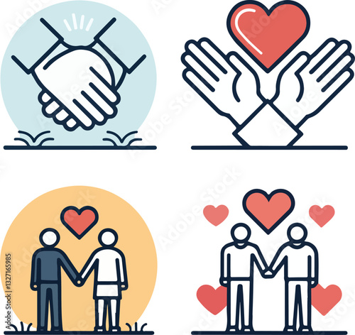 Set of Community-Themed Icons with Editable Stroke in Vector Format