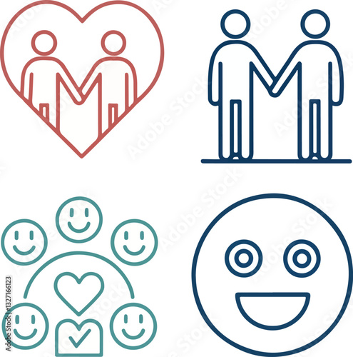 Set of Community-Themed Icons with Editable Stroke in Vector Format