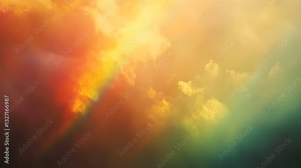 Fototapeta premium Dramatic Clouds with Rainbow Light Show During Golden Hour Glow