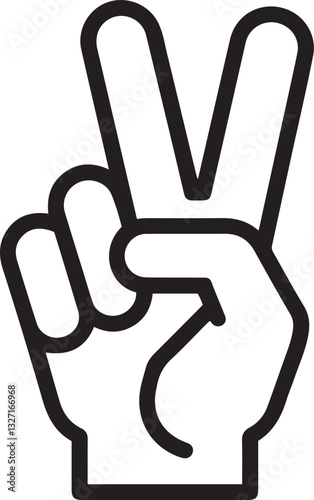 Simple black line art illustration of a peace sign hand gesture.